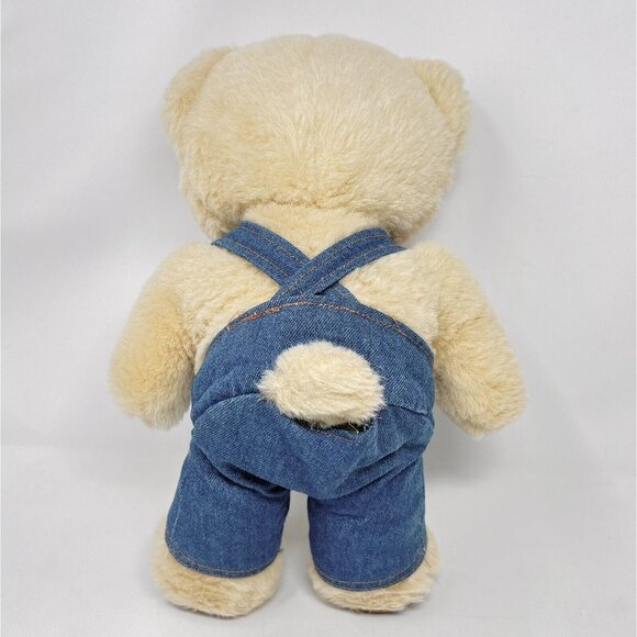 Vintage 1987 Fairview Teddy Bears Denim Overalls Tan Stuffed Animal 14" Tall - Picture 2 of 6
